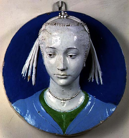 BEN119167 Relief of the head of a lady (glazed terracotta)  by Della Robbia, Andrea (1435-1525/28); Private Collection; Italian, out of copyright